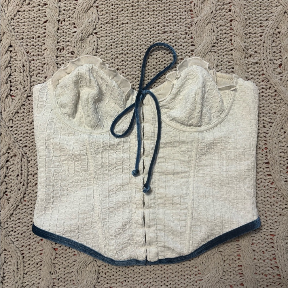 White Corset Top with Blue Trim